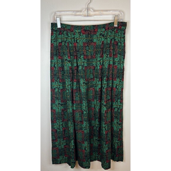 PENDLETON Green Red Paisley A-Line Skirt 12 Vintage Pockets Midi Rayon Holiday - Picture 1 of 10